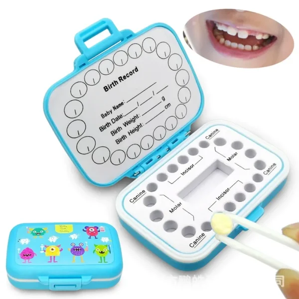 Monster Baby Tooth Box – Blue & White | EVA Liner, Waterproof, Keepsake Case