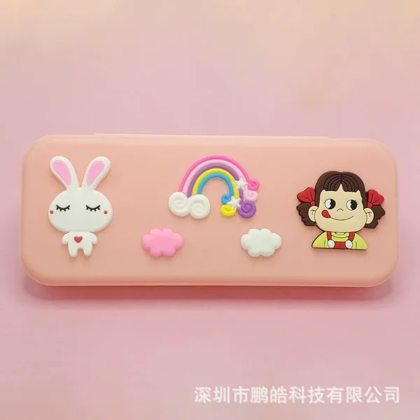 Cute 3D Cartoon Pencil Case - 12 Zodiac Signs Rainbow Cloud Design for Girls, Simple Pink School Supplies - Image 4